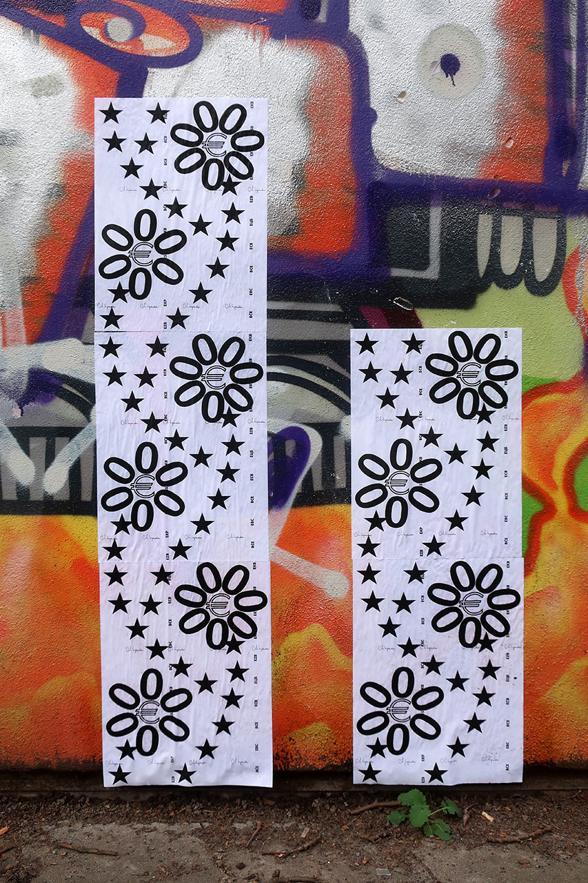 Claude Closky, ‘0 Euro,’ 2023, Bloom, Düsseldorf. Wallpaper, outdoor wall collage, giveaway prints, digital printing on A3 80g paper, variable dimensions. 